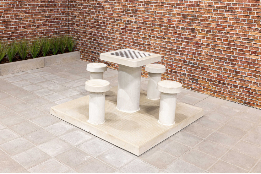 Table de jeu de dames en béton naturel 4 personnes