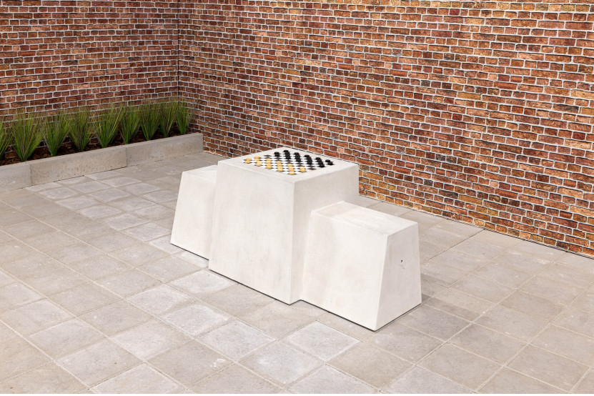 Banc jeu de dames béton naturel