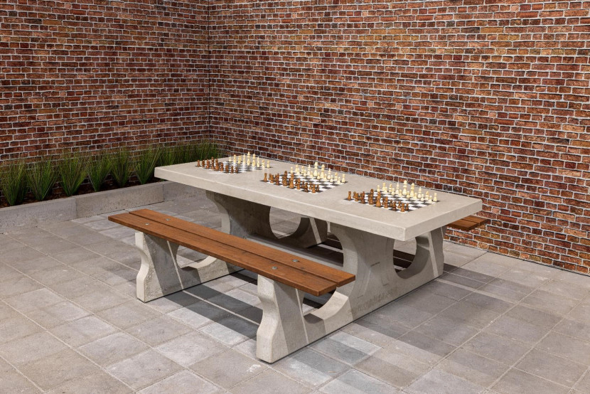 Concrete Game Table with 3 Chess Boards
