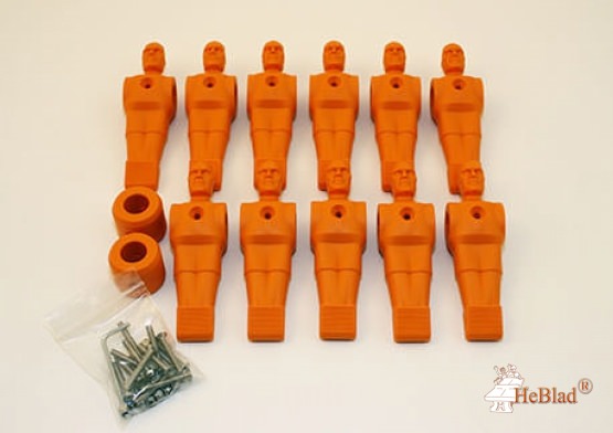 Complete set of 11 orange football players for table football game with 16 mm rods 